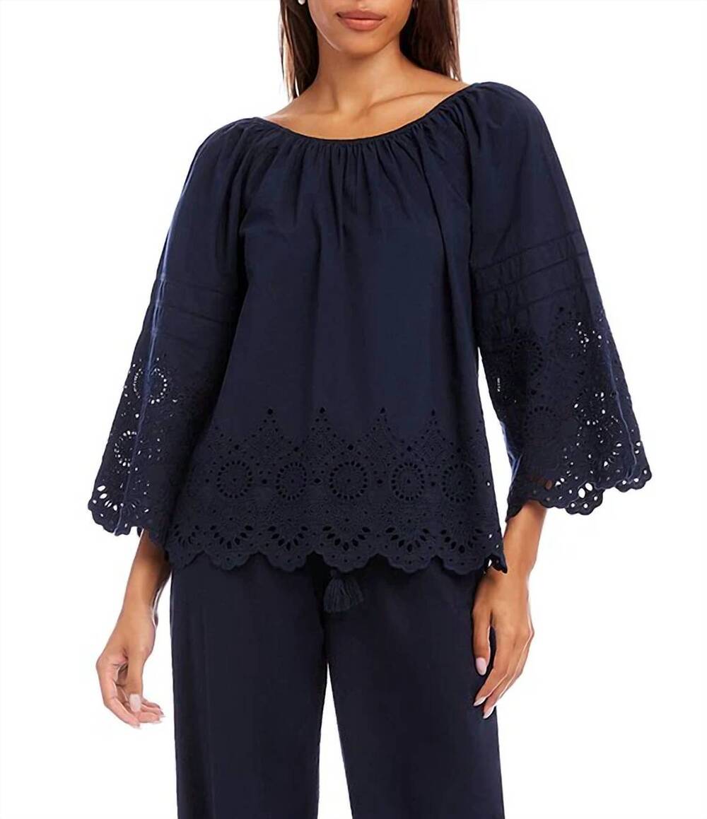 NEW KAREN KANE embroided top in navy